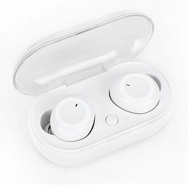 Black and red TWS wireless Bluetooth earbuds with earplug type design placed next to their charging case.