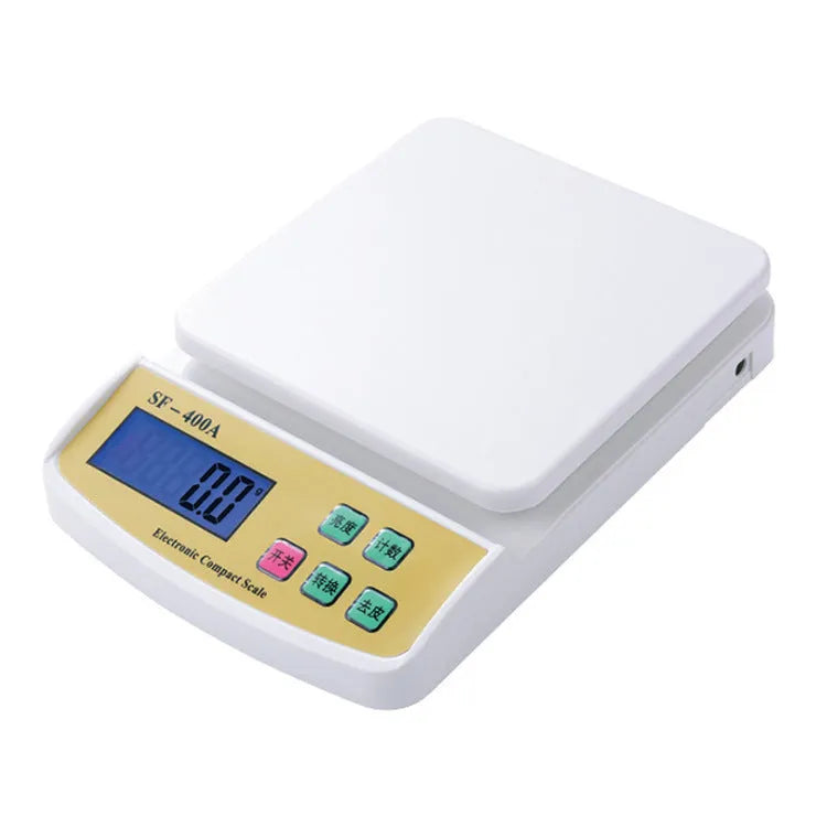 Electronic kitchen scale with digital display showing weight measurement for baking ingredients
