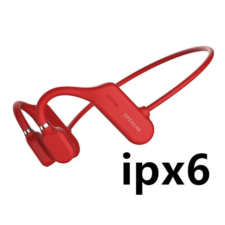 In-ear open-ear wireless sports headphones in black, grey, and red colours with ear-hook design for running
