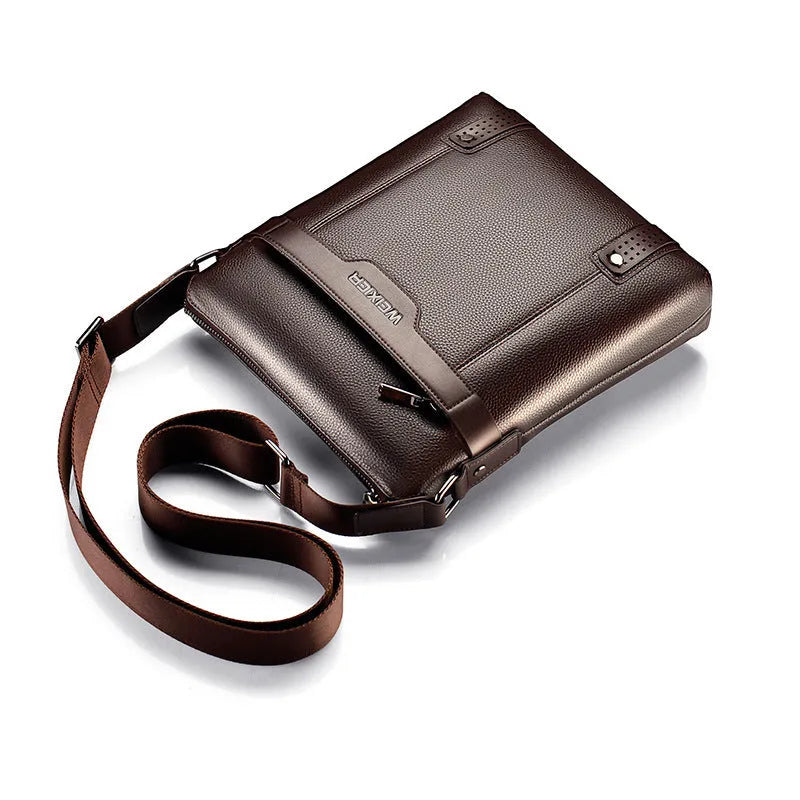 Black PU leather men's shoulder bag with zipper closure and single strap