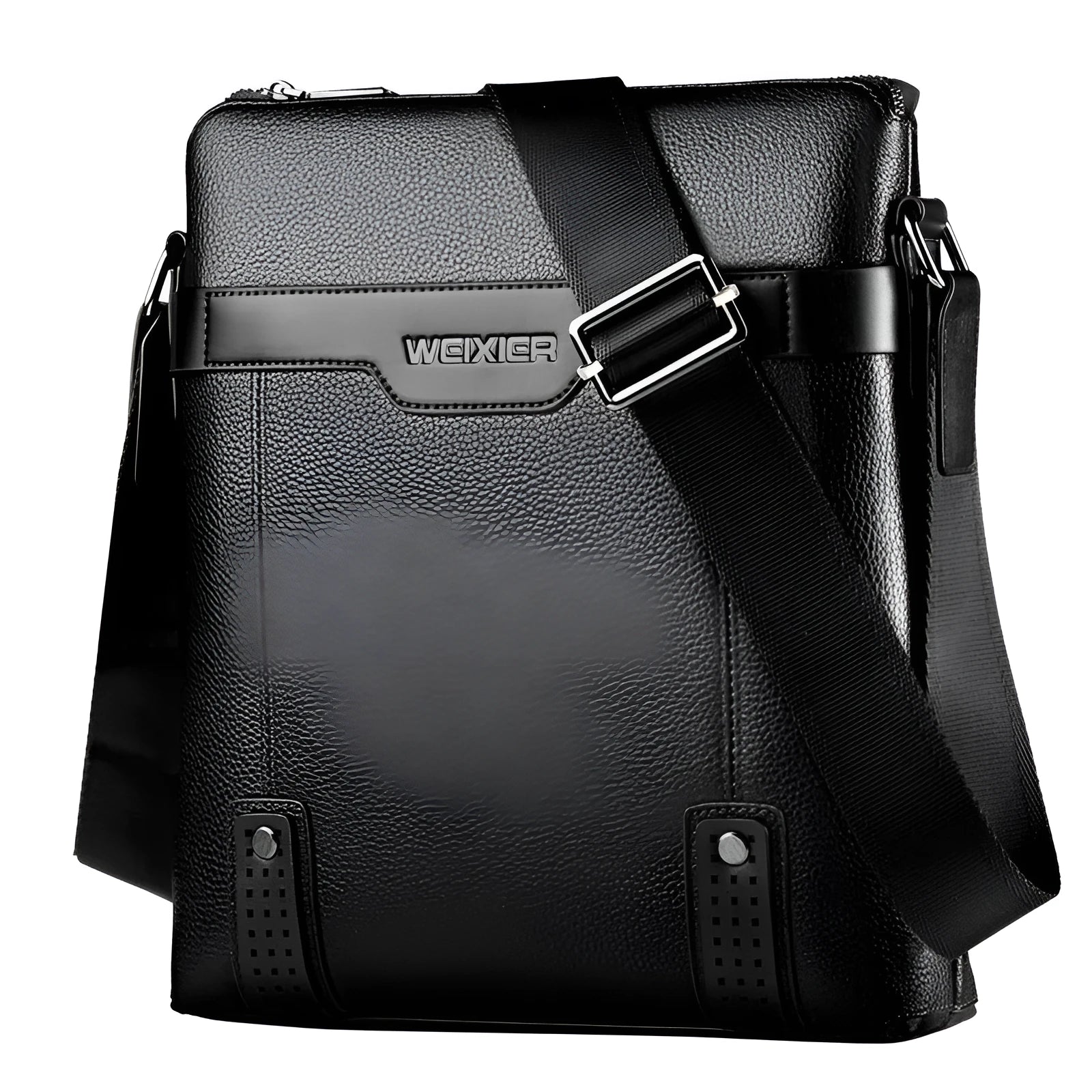 Black PU leather men's shoulder bag with zipper closure and single strap