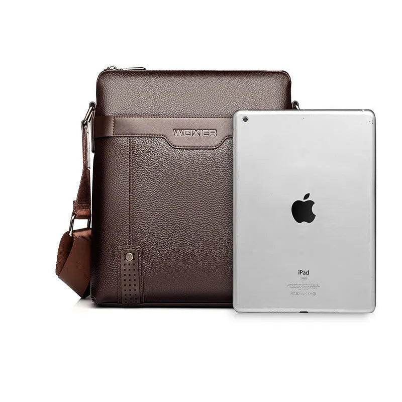 Black PU leather men's shoulder bag with zipper closure and single strap
