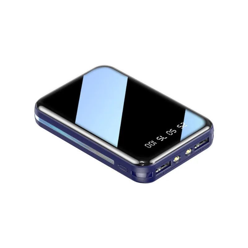 Digital display power bank showing battery percentage with USB charging ports