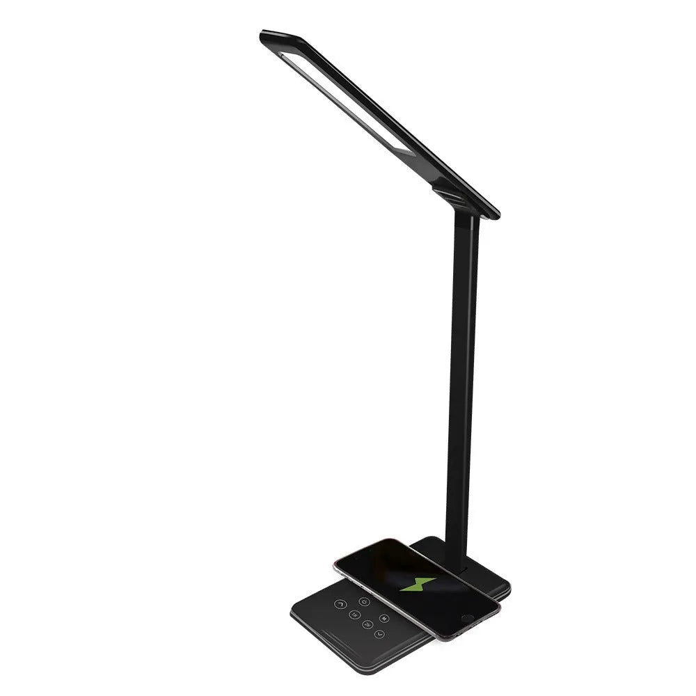 Wireless charging desk lamp with touch control in black or white colour with aluminium and plastic shade
