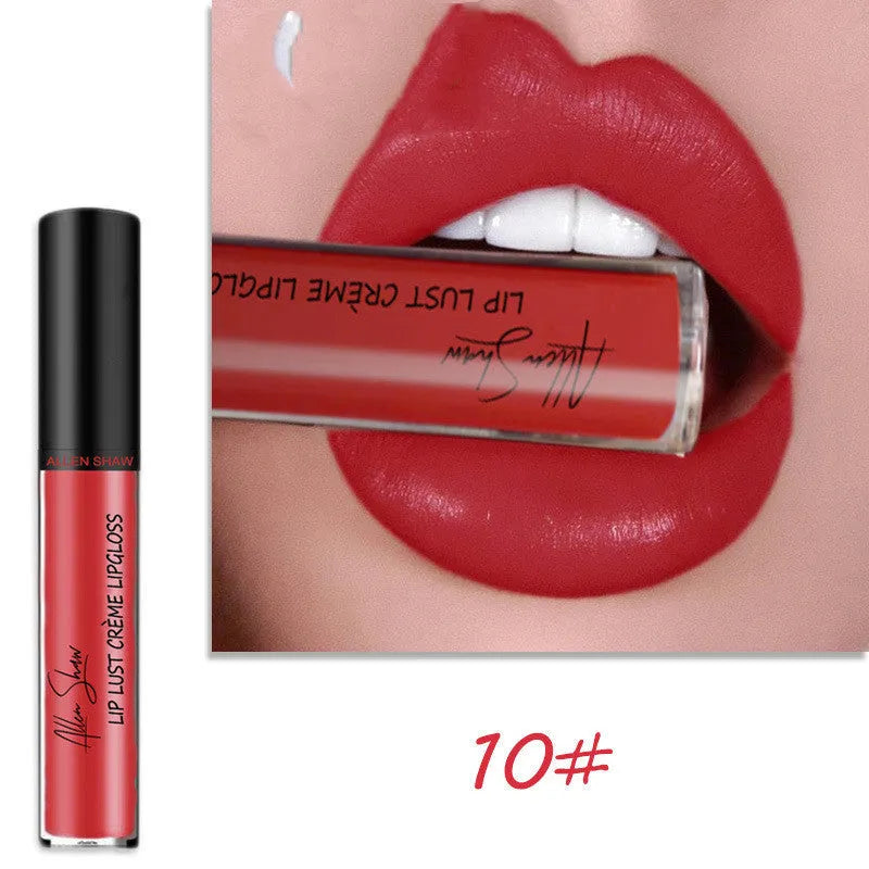 Silky cream texture lip gloss in a case, shown in various colour options from the collection.