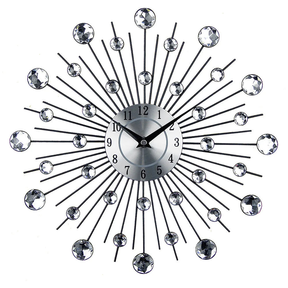 33cm round silver wall clock with metal frame and aluminium dial showing silent quartz movement