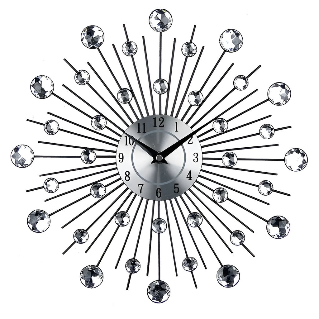 33cm round silver wall clock with metal frame and aluminium dial showing silent quartz movement