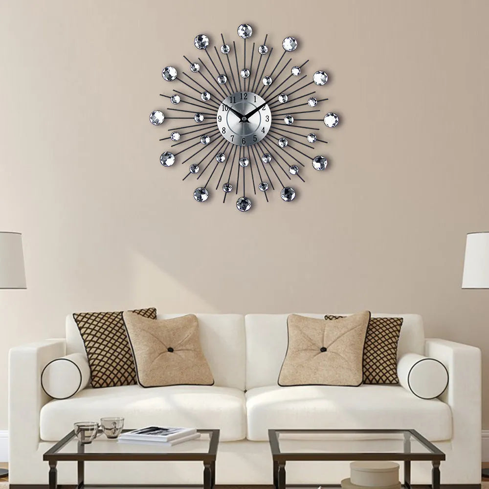 33cm round silver wall clock with metal frame and aluminium dial showing silent quartz movement