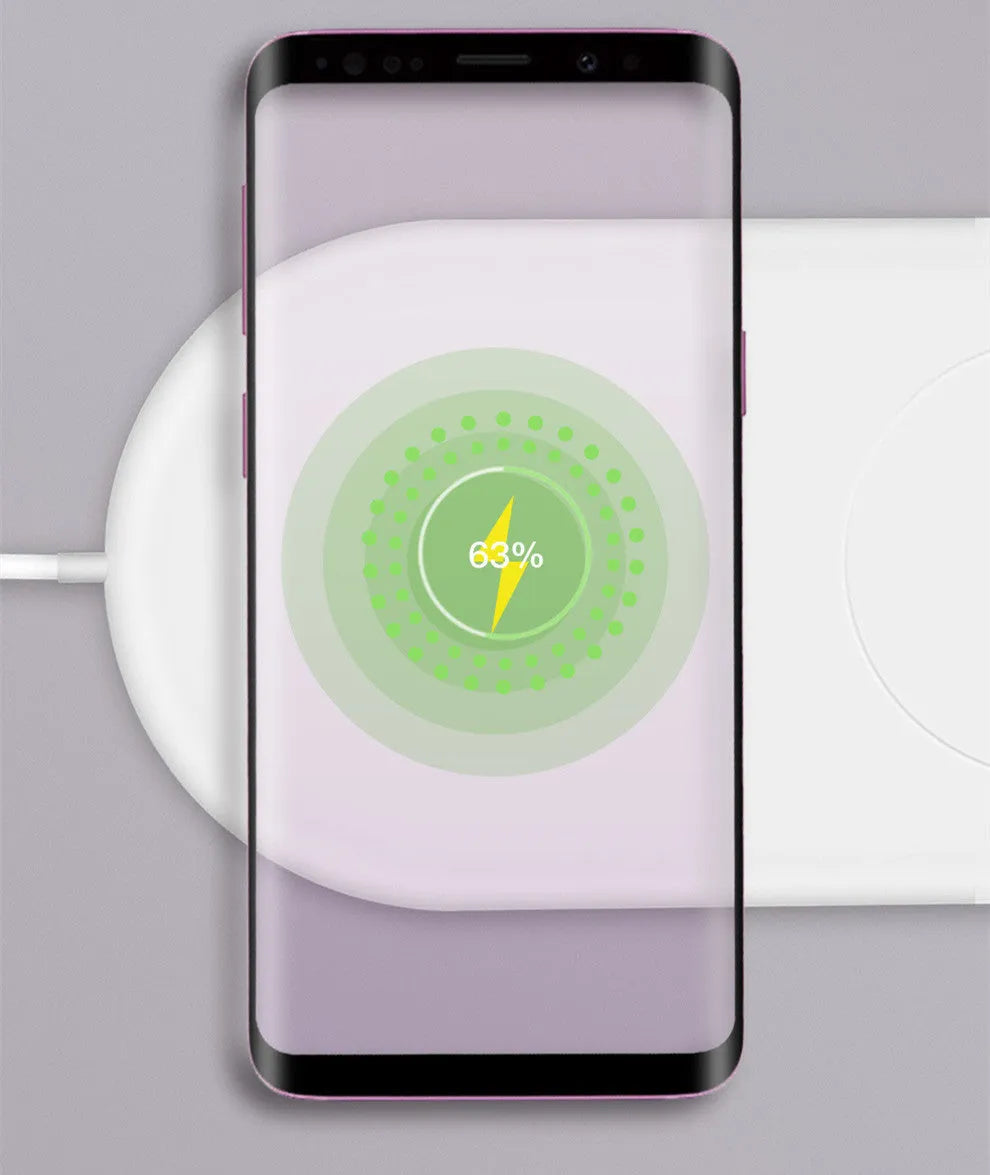 White dual wireless charging station for two mobile phones with LED indicator