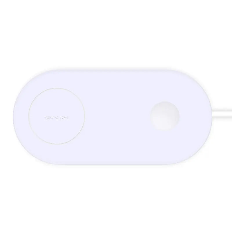 White dual wireless charging station for two mobile phones with LED indicator