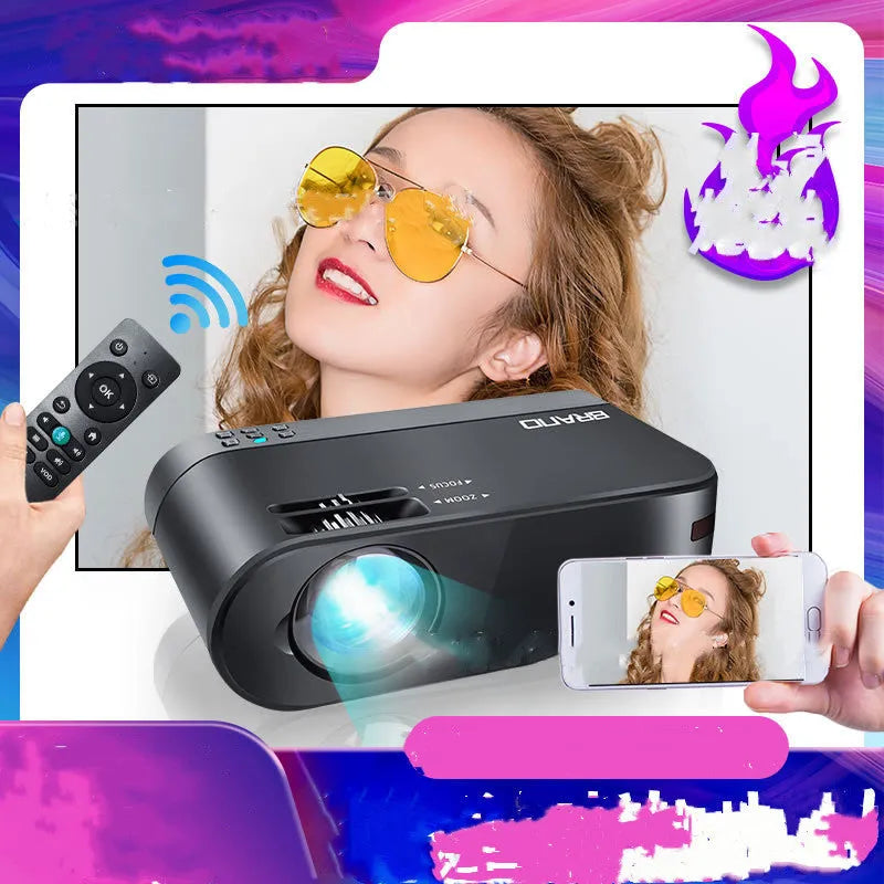 Portable Android WiFi projector with 8K lens and AI voice control
