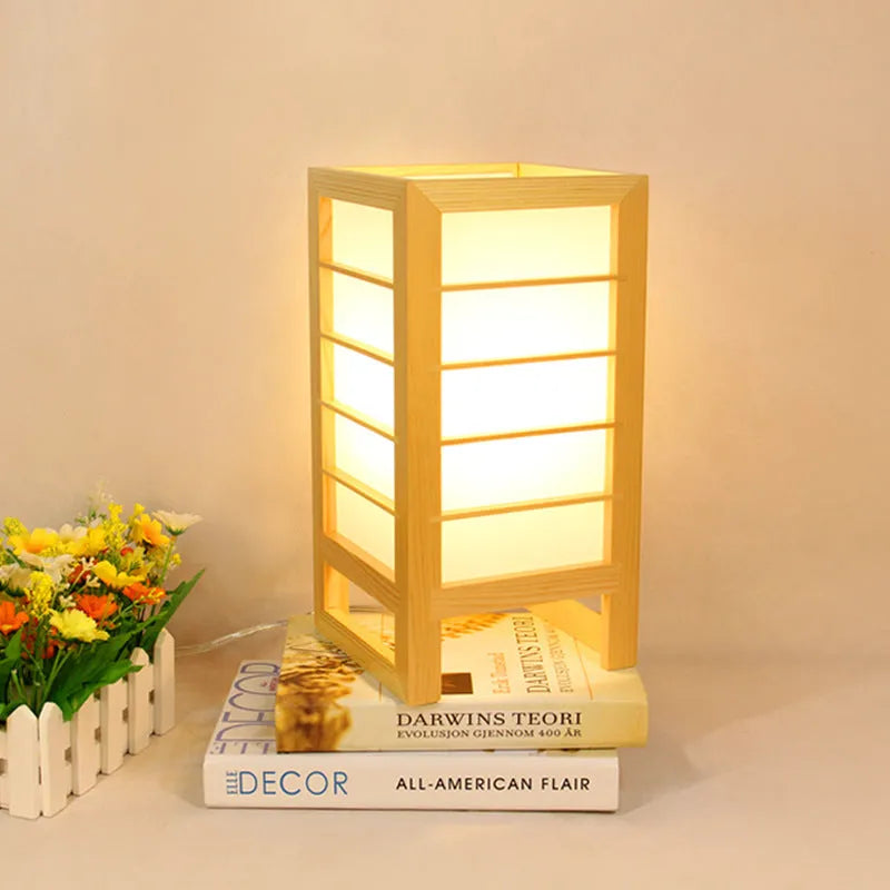 Solid wood Korean style bedside lamp with bamboo wood lamp holder