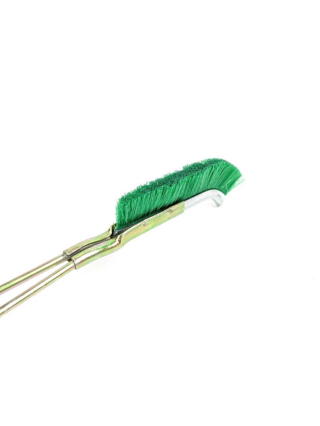 Green elbow-shaped nylon wire cleaning brush with metal construction for rust removal