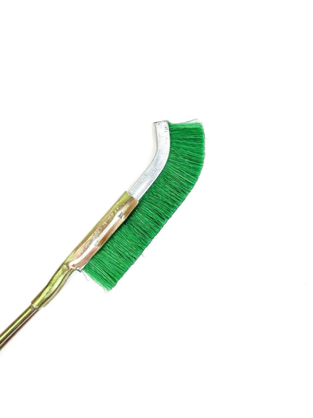 Green elbow-shaped nylon wire cleaning brush with metal construction for rust removal