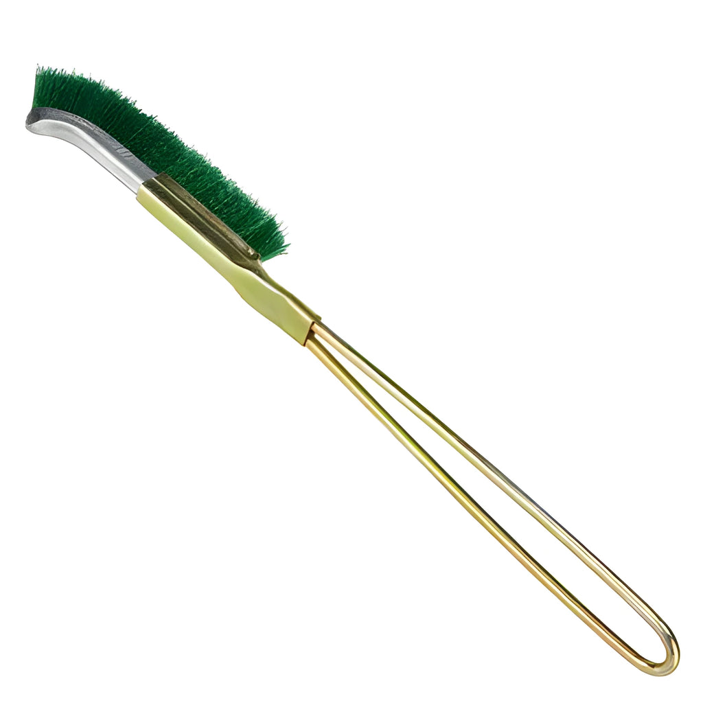 Green elbow-shaped nylon wire cleaning brush with metal construction for rust removal