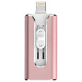 Metal USB flash drive with both Lightning and USB connectors in black silver gold colour options