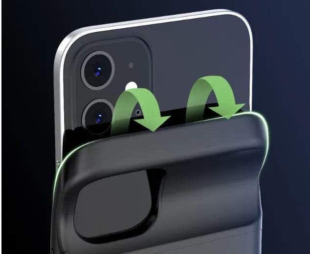 Black wireless back clip battery for iPhone 12 with ultra-thin TPU soft bag design