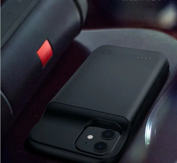Black wireless back clip battery for iPhone 12 with ultra-thin TPU soft bag design