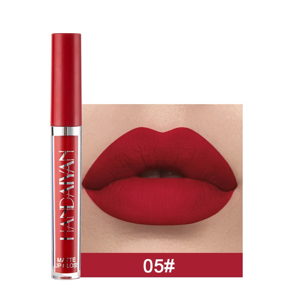 HANDAIYAN matte non-stick cup liquid lipstick in 2.5ml tube, shown in one of 13 available colour styles.