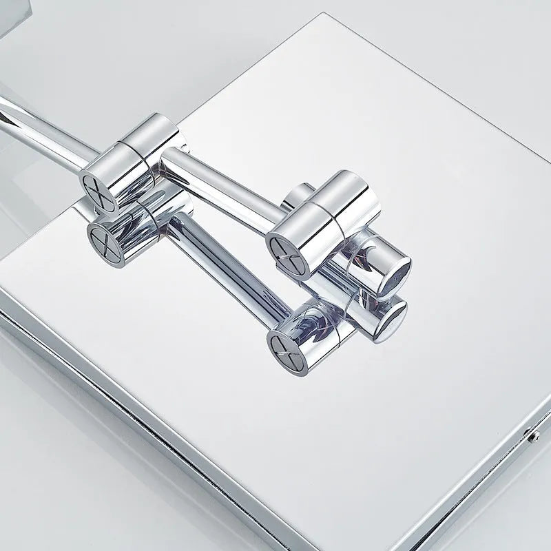 Stainless steel folding bathroom makeup mirror with 8.5-inch silver reflective surface