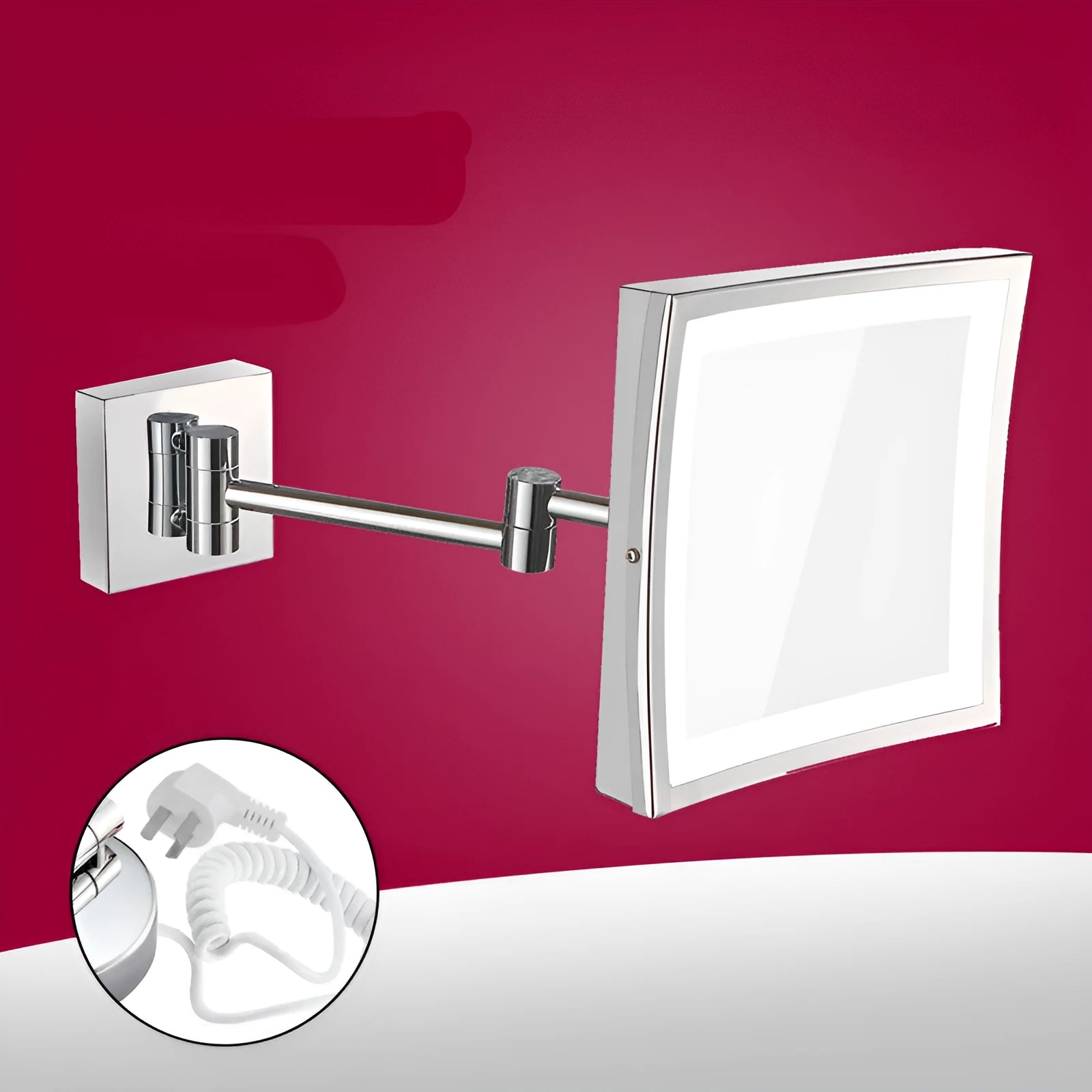 Stainless steel folding bathroom makeup mirror with 8.5-inch silver reflective surface