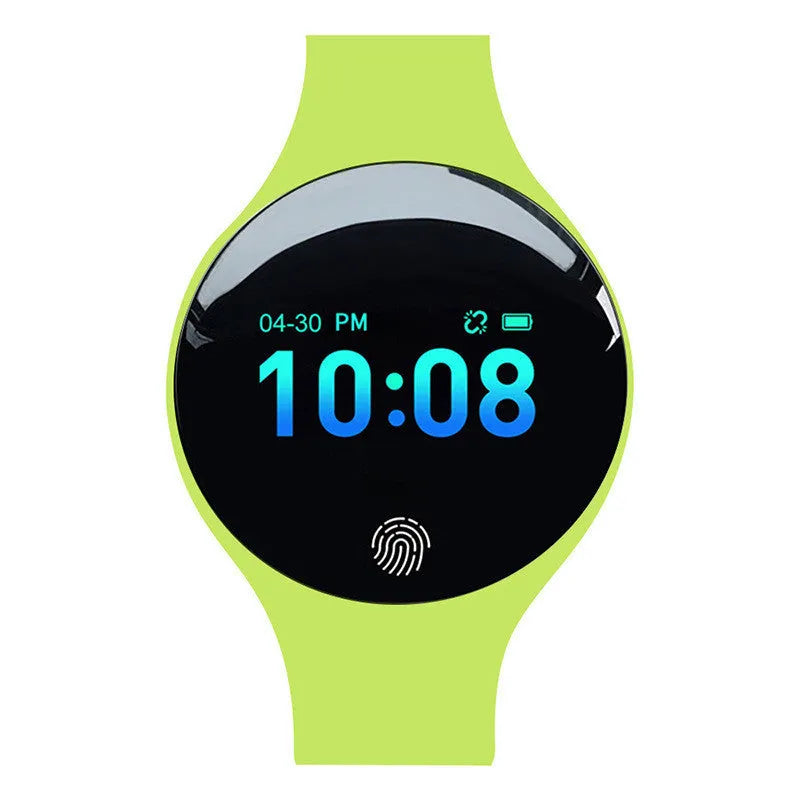 Smart watch with vibrating alarm, Bluetooth, and pedometer on wrist showing 0.66-inch screen