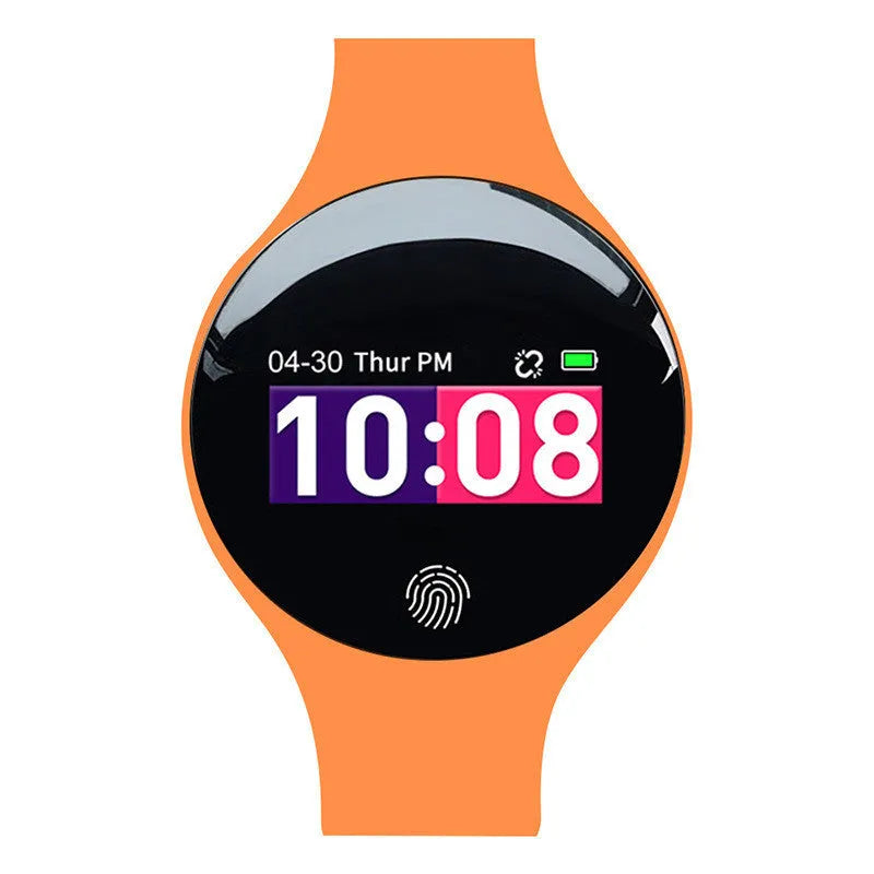 Smart watch with vibrating alarm, Bluetooth, and pedometer on wrist showing 0.66-inch screen