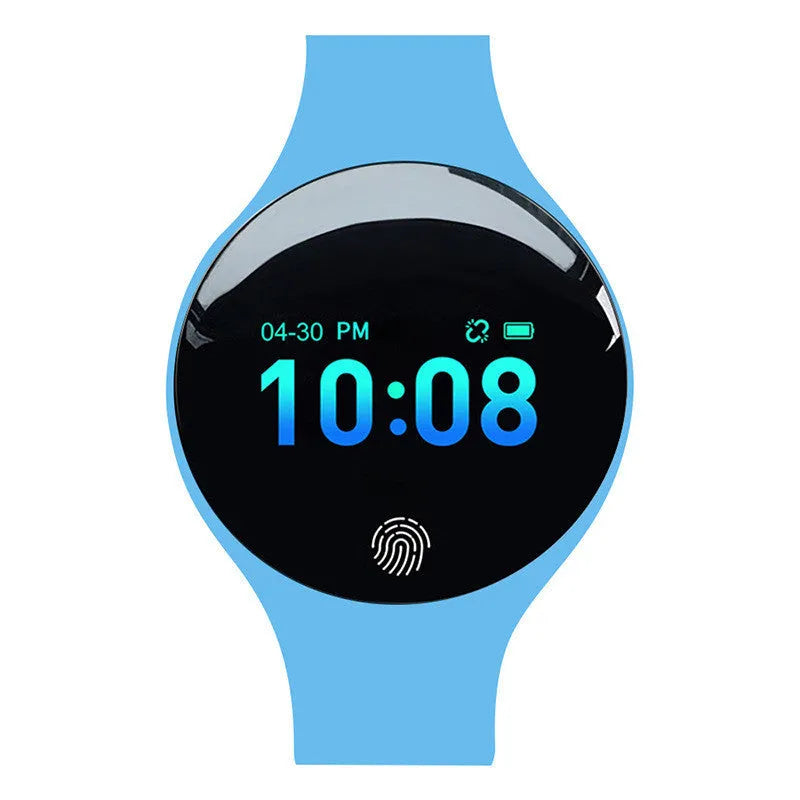Smart watch with vibrating alarm, Bluetooth, and pedometer on wrist showing 0.66-inch screen