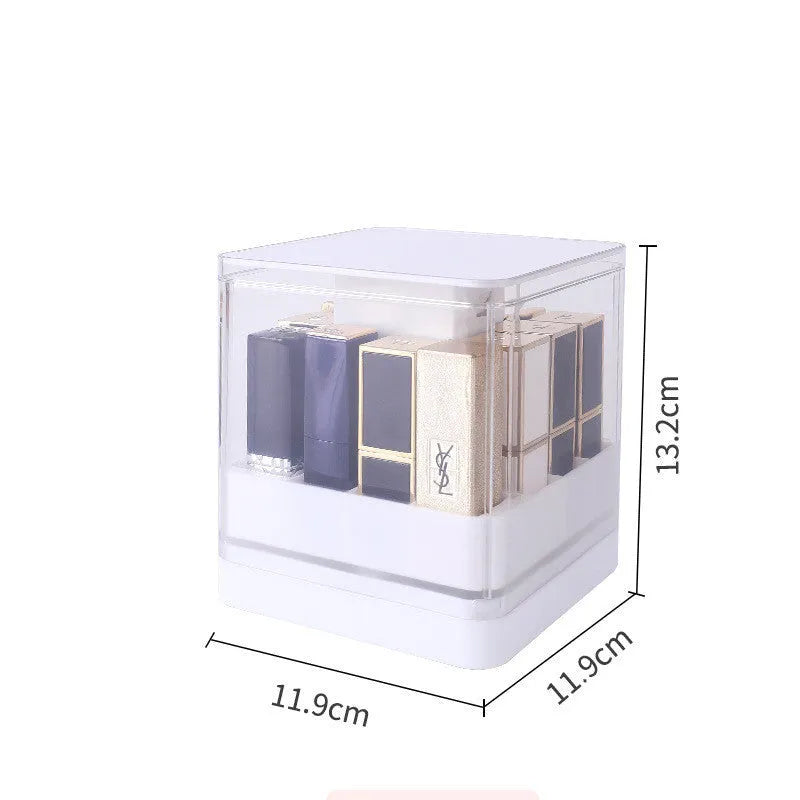 Press lift lipstick storage box in pink or white, showing 8-grid and 12-grid size options on a desktop.