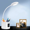 White desk lamp with eye protection features for study use with USB charging port