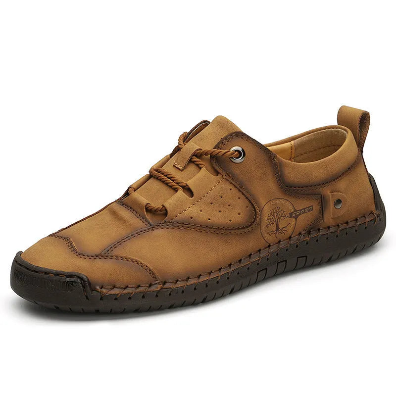 Men's casual microfiber shoes in black, gold, and khaki colours with round toe design