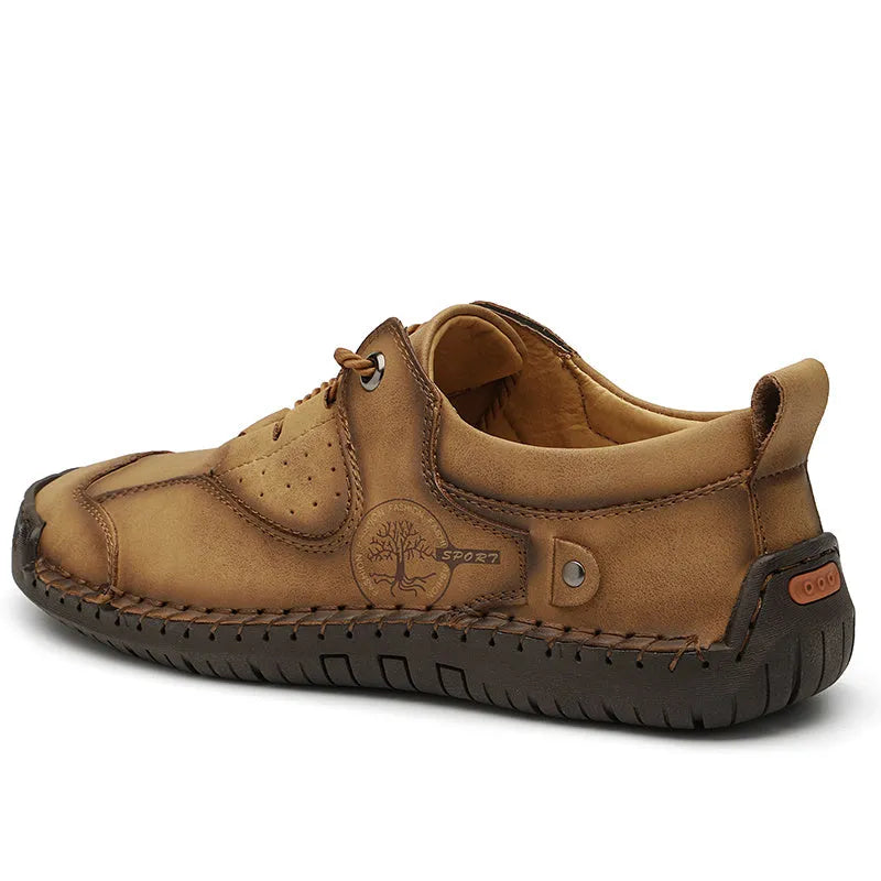 Men's casual microfiber shoes in black, gold, and khaki colours with round toe design