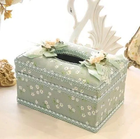 Ceramic jewelry and tissue box in bright apricot with ring and earring storage compartments