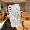 Contrasting matte frame TPU phone case with painted floral design, blue lavender colour, for iPhone 12