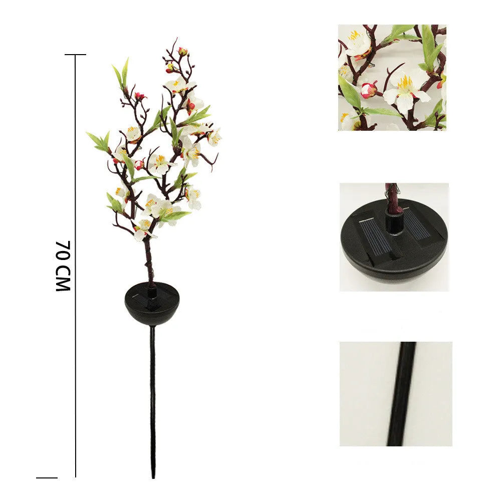 Solar-powered cherry blossom firework string lights with ground spike for outdoor garden decoration