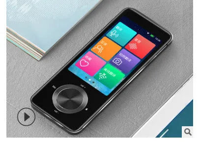 Gold and silver grey M9 WiFi translator device for group chat and photo translation on iOS.