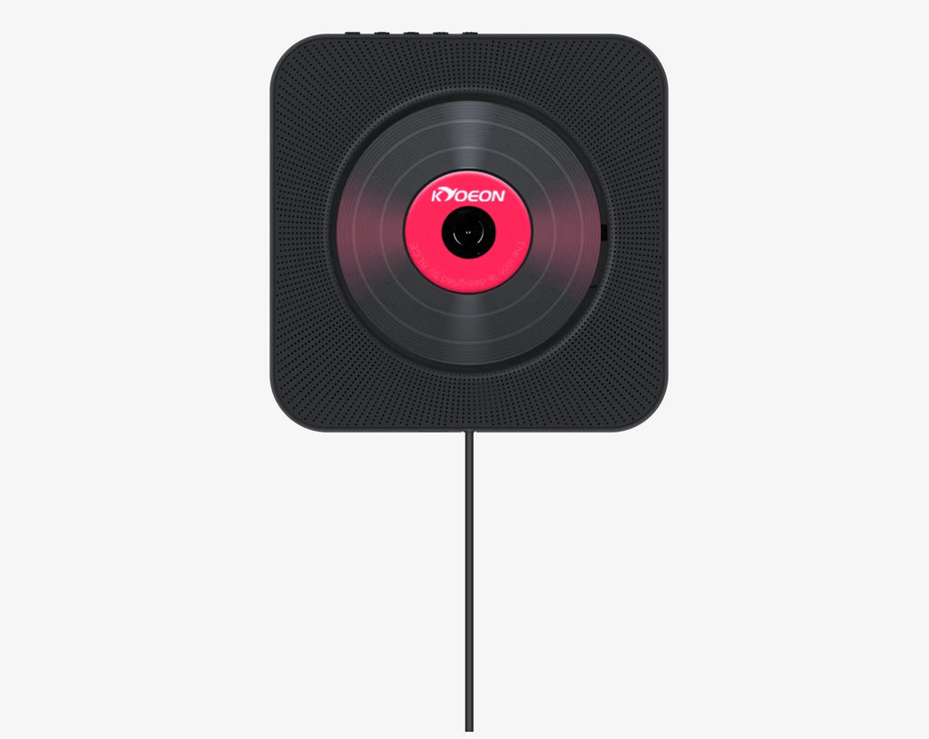 Wall-mounted CD DVD MP3 player in ABS plastic housing with display and remote control.