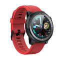 Black Android smart watch with round dial and IP68 waterproof rating on silicone strap