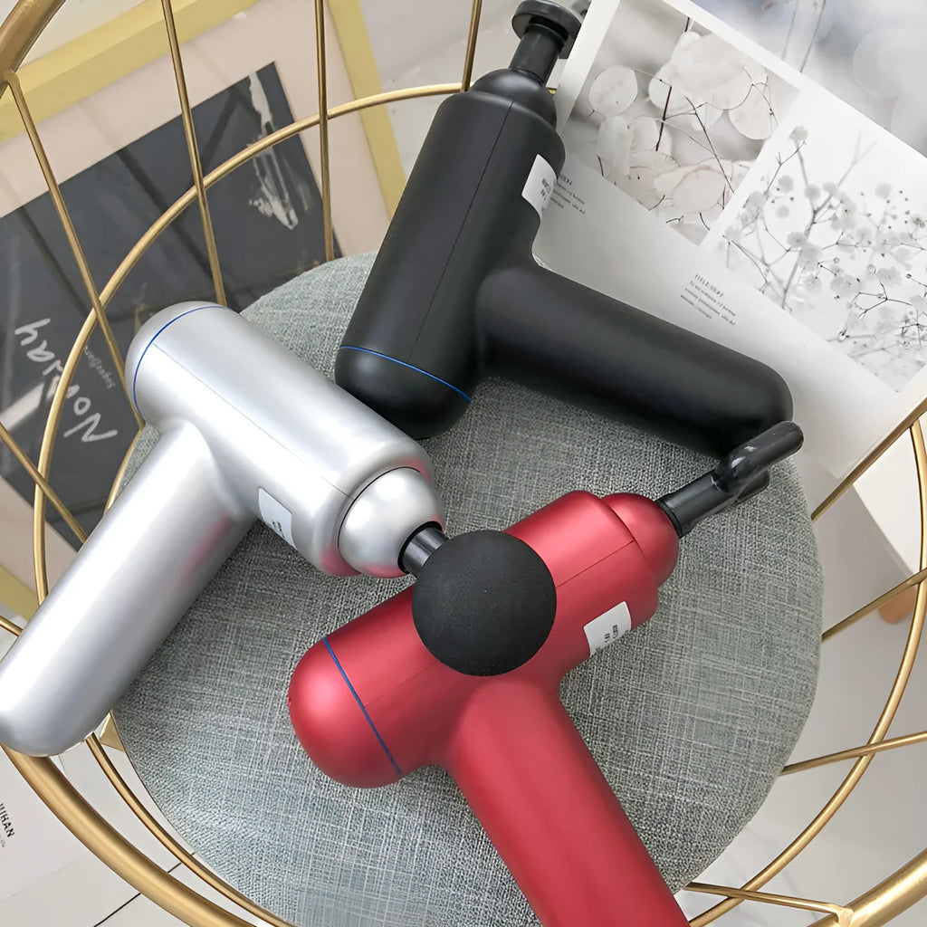 God fascia gun handheld muscle massager in black red white colours with USB charging