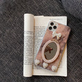 Brown marble pattern silicone iPhone case with bowknot rhinestone and mirror decoration