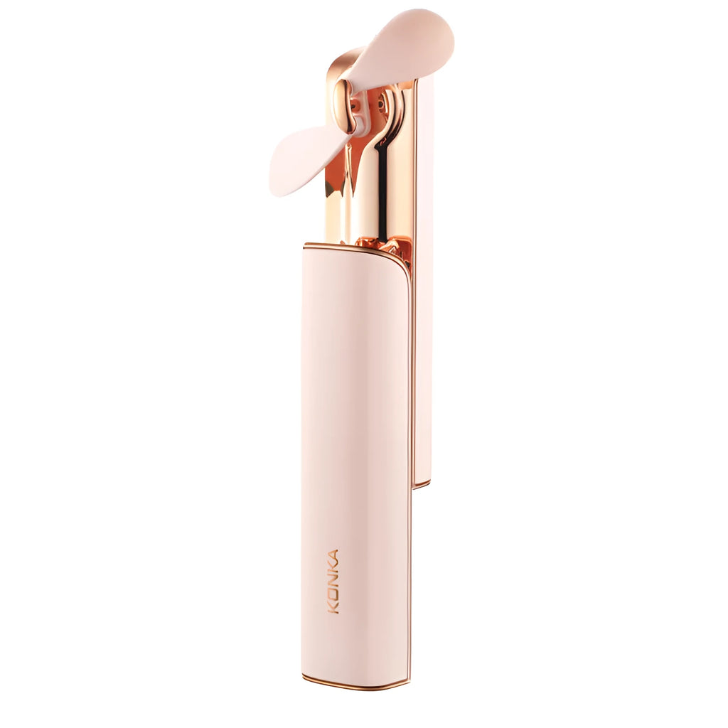 Pink USB rechargeable handheld mini folding fan with two-speed controls