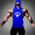 Men's hooded fitness vest in 90% cotton, available in multiple colours, front view