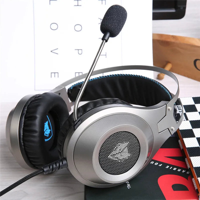 Black wired computer headset with USB plug and built-in microphone for PC use