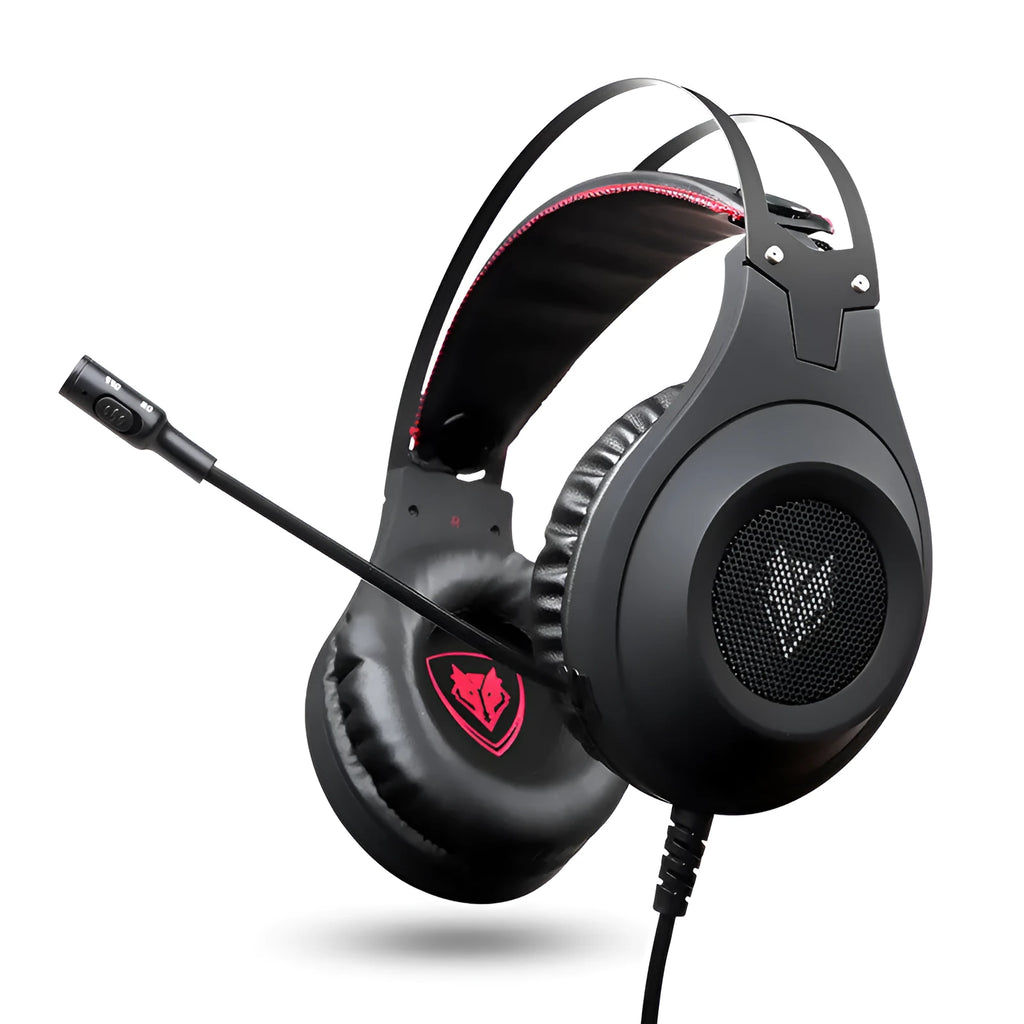 Black wired computer headset with USB plug and built-in microphone for PC use