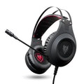 Black wired computer headset with USB plug and built-in microphone for PC use
