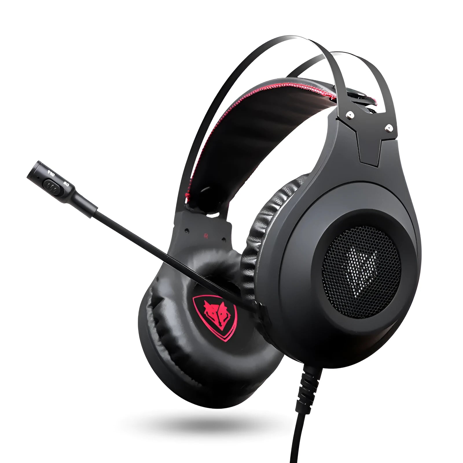 Black wired computer headset with USB plug and built-in microphone for PC use