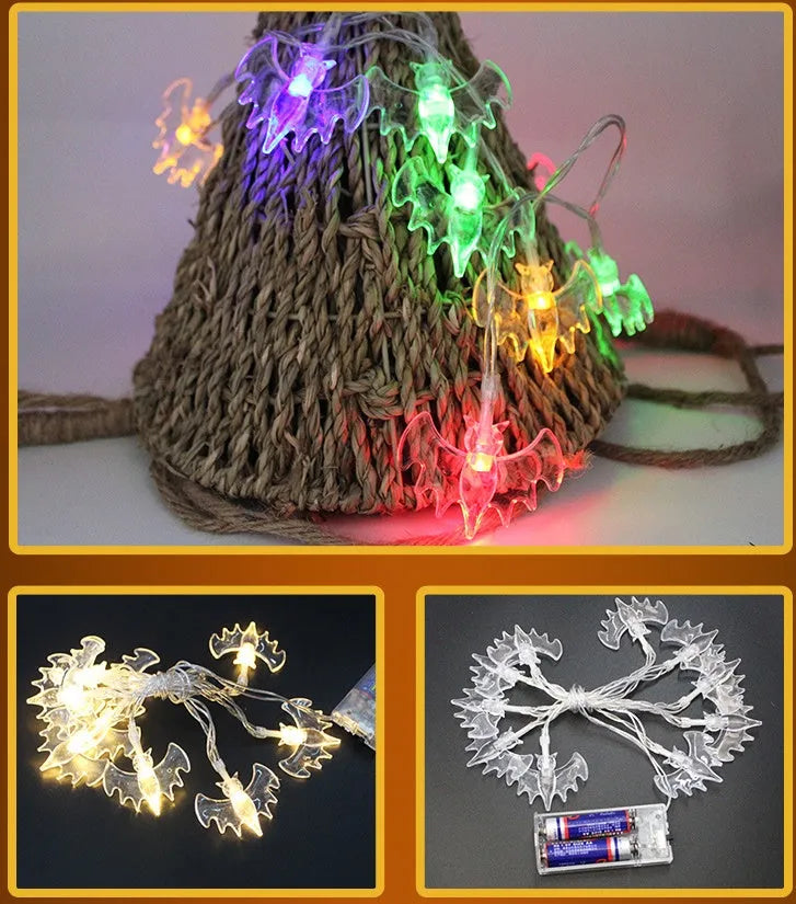 Halloween LED string lights with pumpkin, bat, and ghost decorations on a 1.2m wire