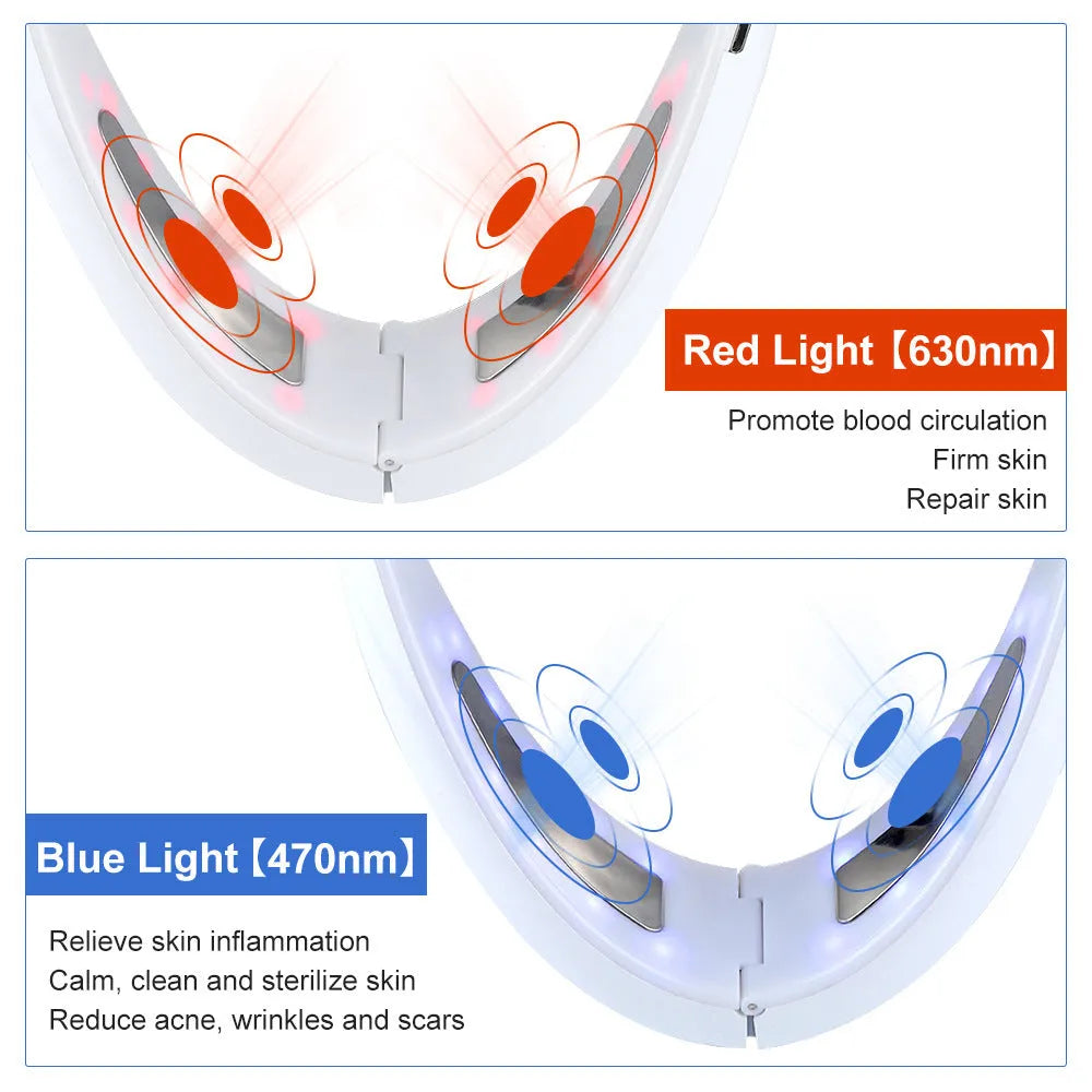 White ABS plastic facial lifting device with red and blue light therapy for home skincare