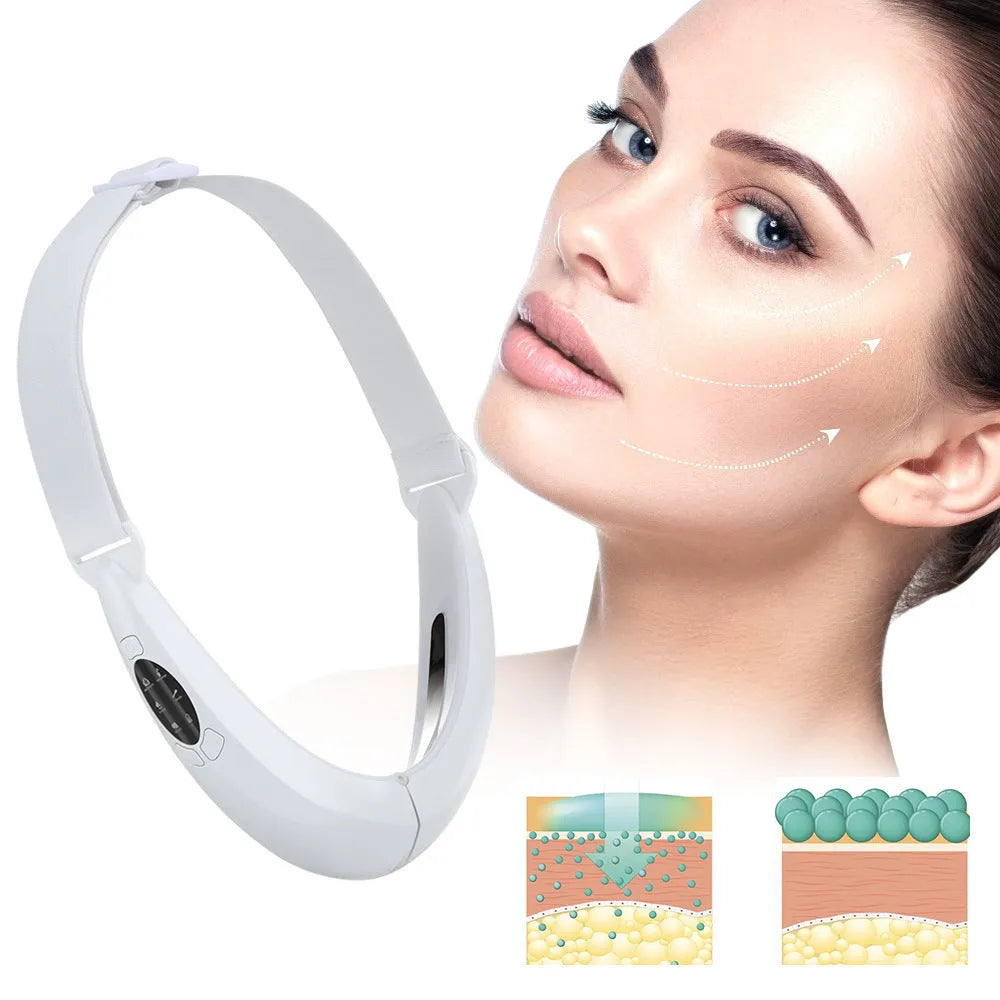 White ABS plastic facial lifting device with red and blue light therapy for home skincare