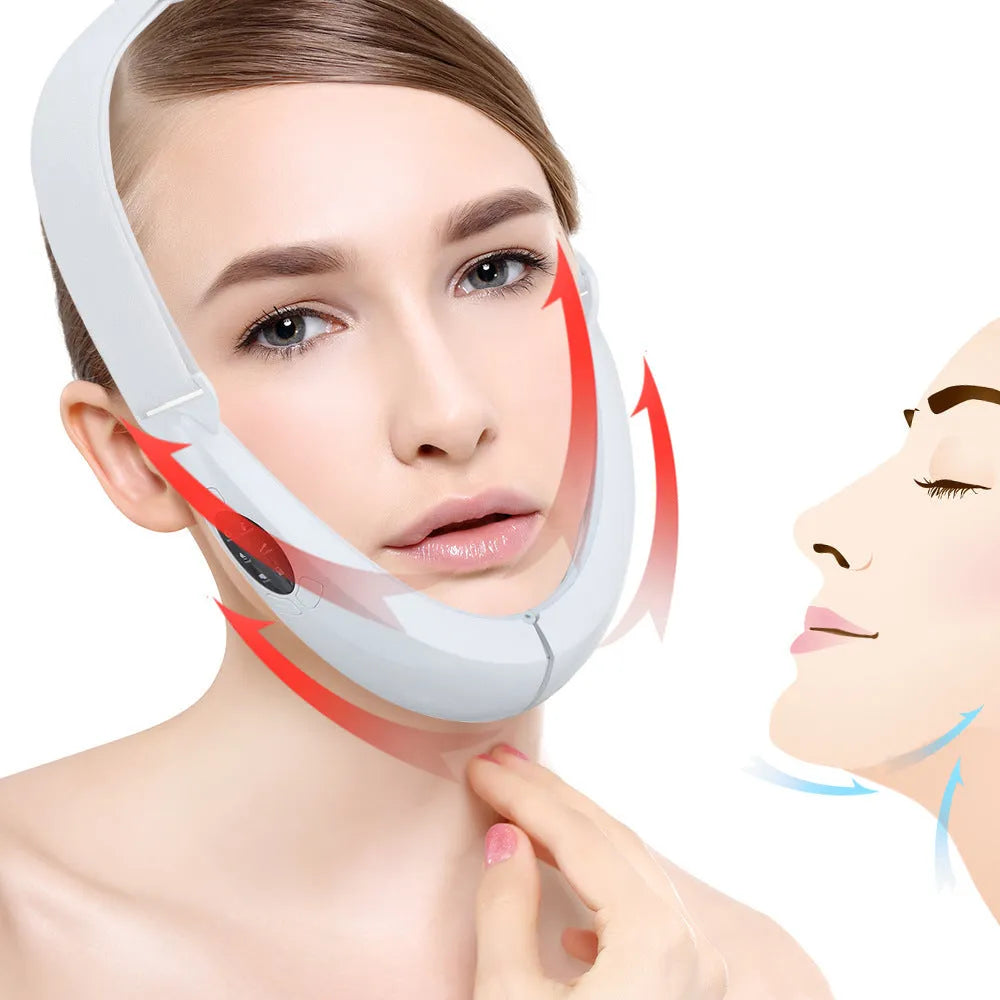 White ABS plastic facial lifting device with red and blue light therapy for home skincare